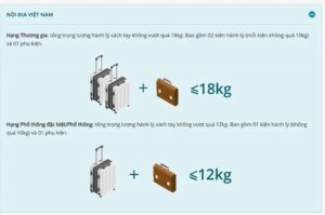 Trọng lượng hành lý xách tay tối đa hạng Phổ thông là bao nhiêu?
