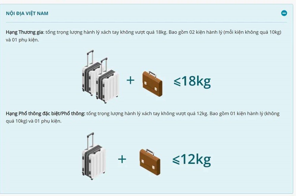 Trọng lượng hành lý xách tay tối đa hạng Phổ thông là bao nhiêu?